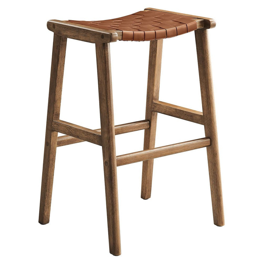 Modway Saoirse Faux Leather Wood Bar Stool - Set of 2 in Walnut Brown MDY-EEI-6549-WAL-BRN