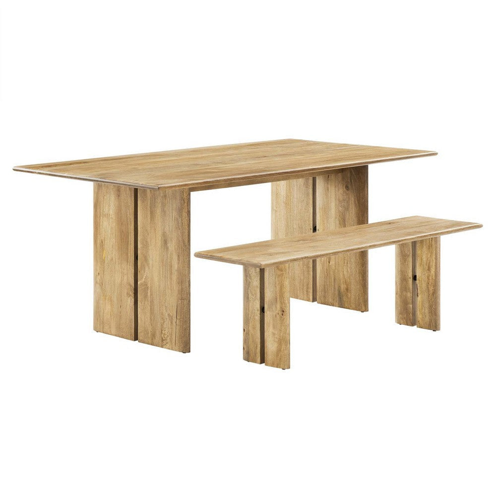 Modway Amistad Solid Wood Modern Farmhouse Rectangular Oak, 72" Dining Table and Bench Set