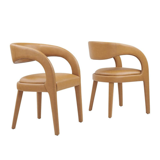 Modway EEI-6561-TAN Pinnacle Vegan Leather Dining Chair Set of Two, Tan