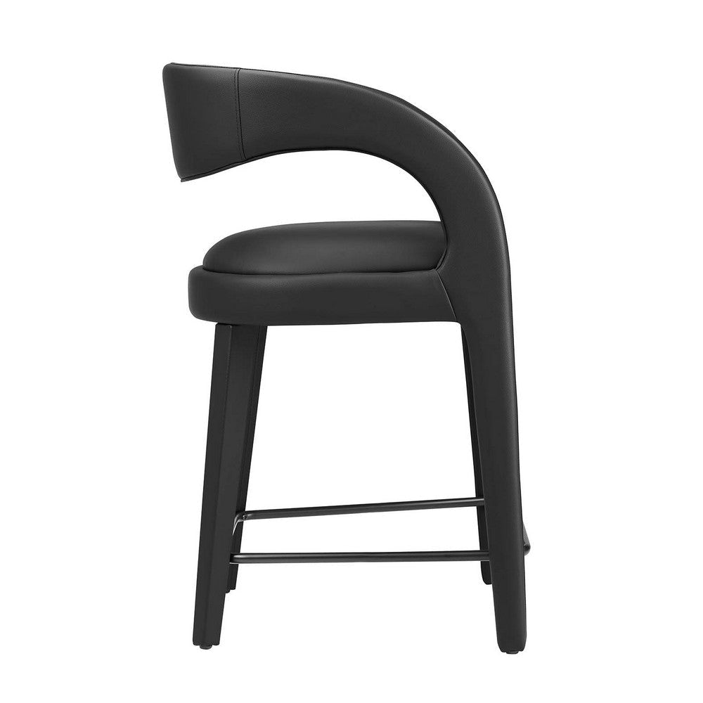 Modway EEI-6564-BLK-BLK Pinnacle Vegan Leather Counter Stool Set of Two Black Black MDY-EEI-6564-BLK-BLK