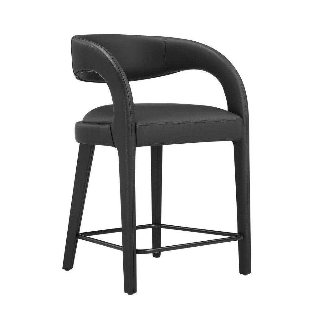 Modway EEI-6564-BLK-BLK Pinnacle Vegan Leather Counter Stool Set of Two Black Black MDY-EEI-6564-BLK-BLK