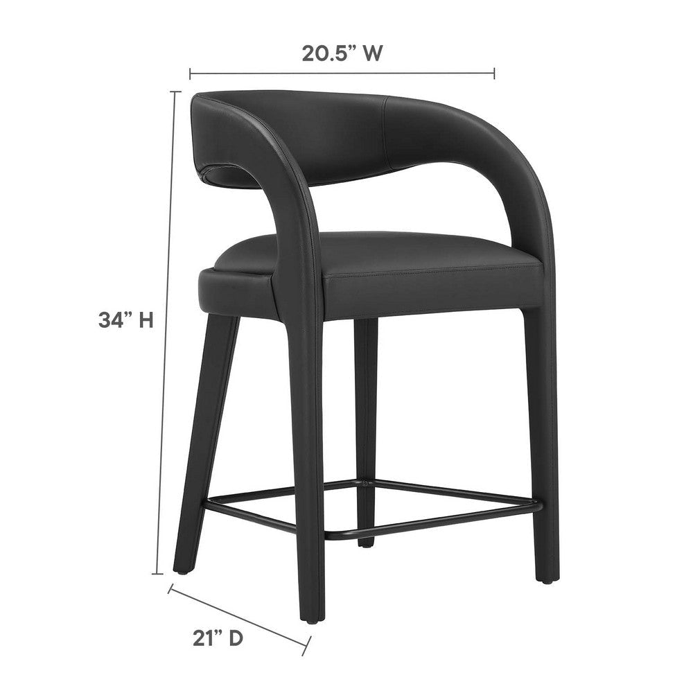 Modway EEI-6564-BLK-BLK Pinnacle Vegan Leather Counter Stool Set of Two Black Black MDY-EEI-6564-BLK-BLK