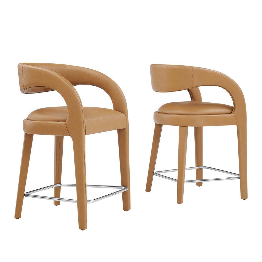 Modway EEI-6564-TAN-SLV Pinnacle Vegan Leather Counter Stool Set of Two, Tan Silver