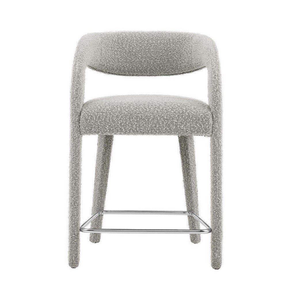 Modway EEI-6565-TAU-SLV Pinnacle Boucle Upholstered Counter Stool Set of Two Taupe Silver MDY-EEI-6565-TAU-SLV