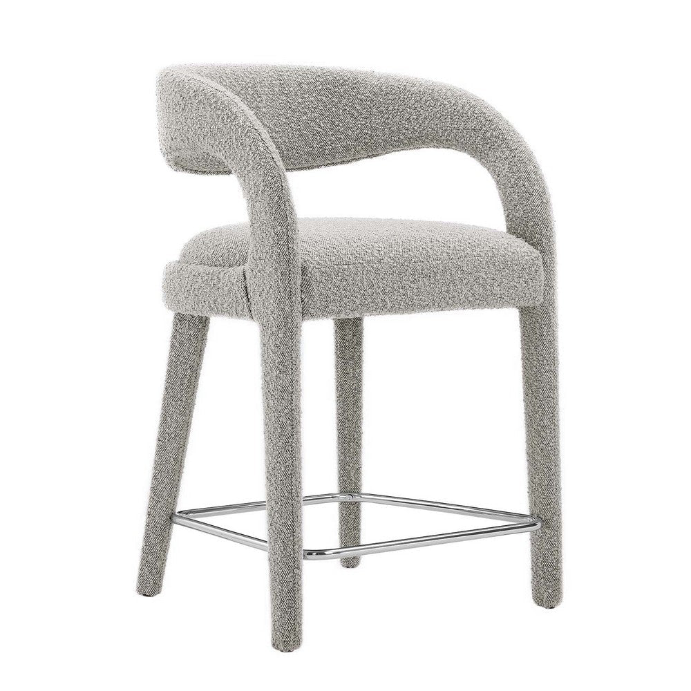 Modway EEI-6565-TAU-SLV Pinnacle Boucle Upholstered Counter Stool Set of Two Taupe Silver MDY-EEI-6565-TAU-SLV