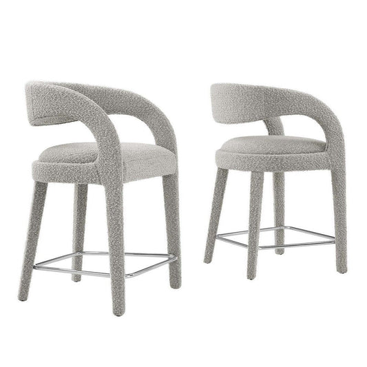 Modway EEI-6565-TAU-SLV Pinnacle Boucle Upholstered Counter Stool Set of Two, Taupe Silver