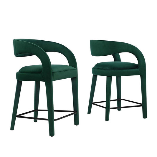 Modway EEI-6566-GRN-BLK Pinnacle Performance Velvet Counter Stool Set of Two, Green Black