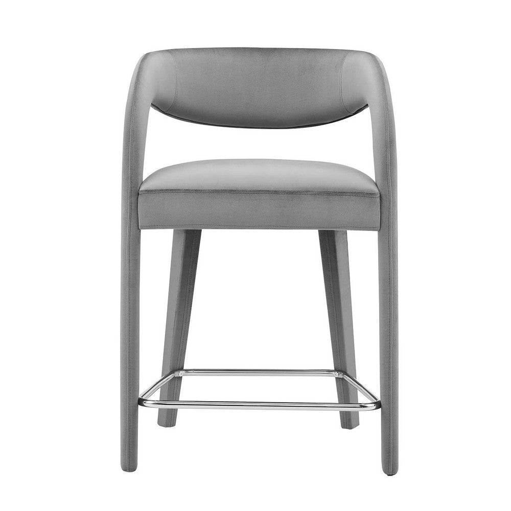 Modway EEI-6566-GRY-SLV Pinnacle Performance Velvet Counter Stool Set of Two Gray Silver MDY-EEI-6566-GRY-SLV