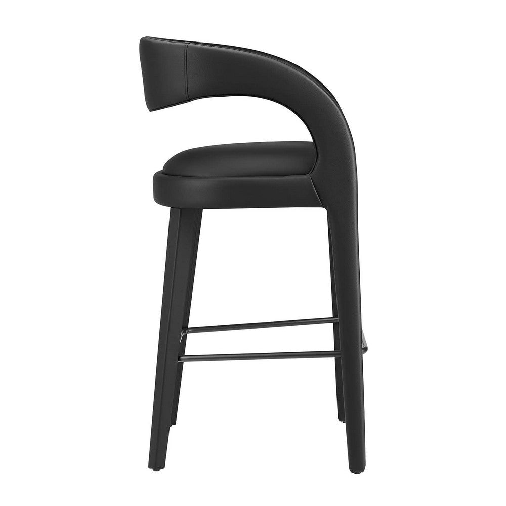 Modway EEI-6567-BLK-BLK Pinnacle Vegan Leather Bar Stool Set of Two Black Black MDY-EEI-6567-BLK-BLK