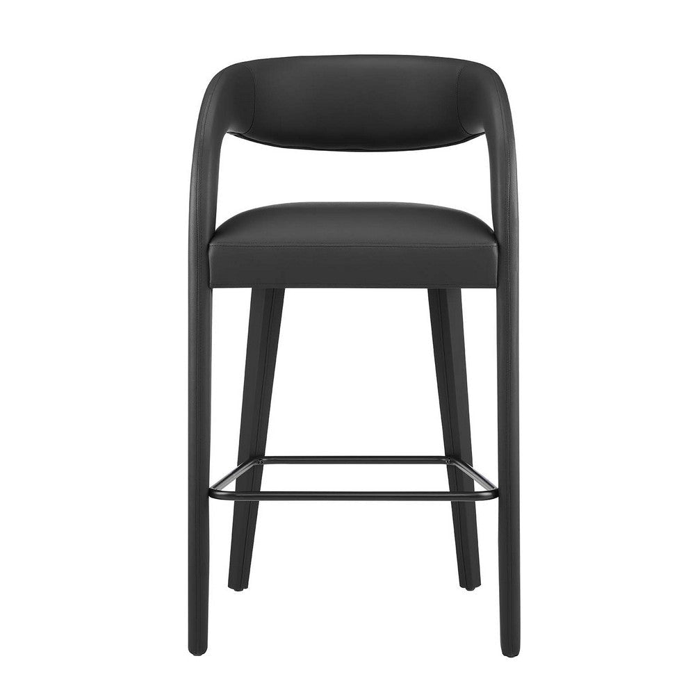 Modway EEI-6567-BLK-BLK Pinnacle Vegan Leather Bar Stool Set of Two Black Black MDY-EEI-6567-BLK-BLK