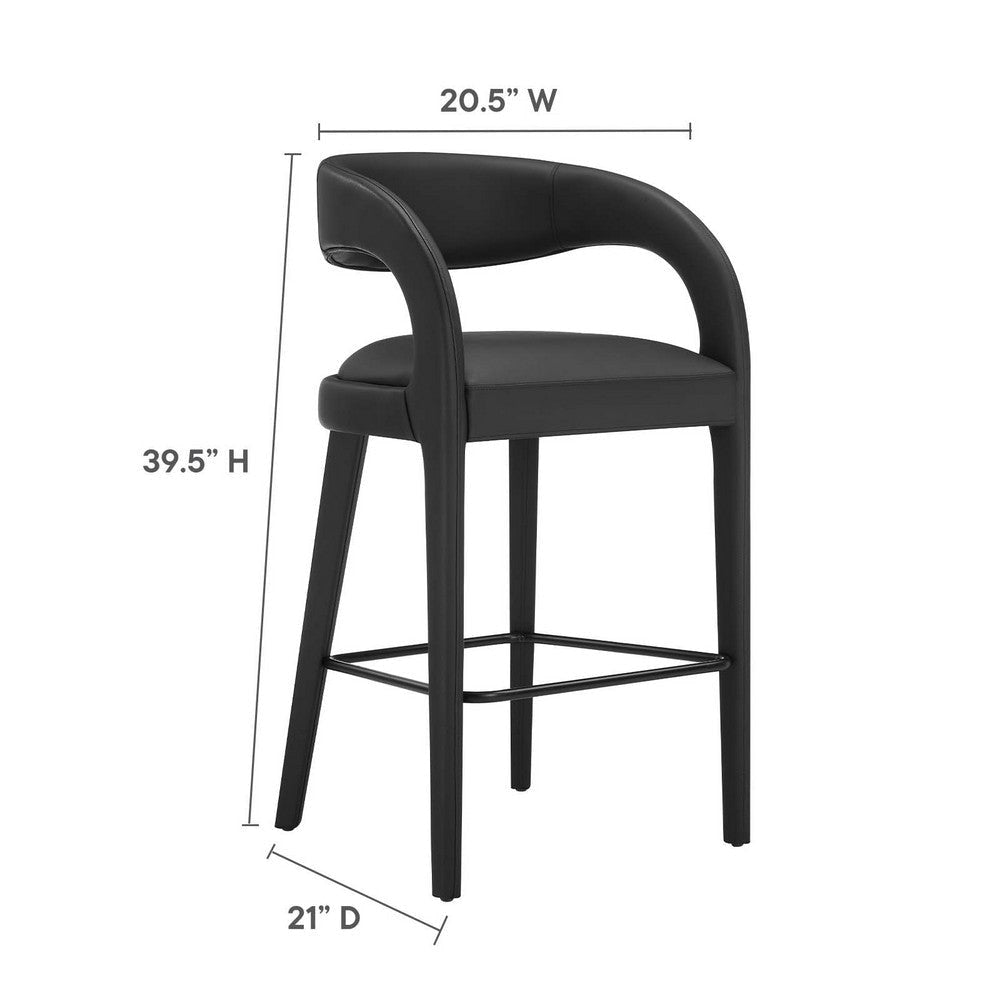 Modway EEI-6567-BLK-BLK Pinnacle Vegan Leather Bar Stool Set of Two Black Black MDY-EEI-6567-BLK-BLK