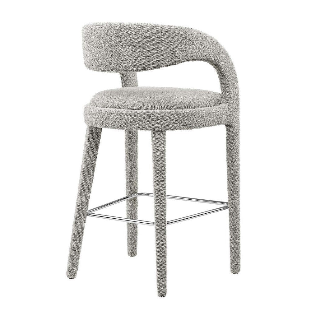 Modway EEI-6568-TAU-SLV Pinnacle Boucle Upholstered Bar Stool Set of Two Taupe Silver MDY-EEI-6568-TAU-SLV