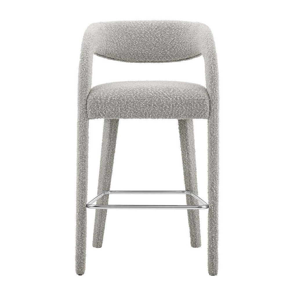 Modway EEI-6568-TAU-SLV Pinnacle Boucle Upholstered Bar Stool Set of Two Taupe Silver MDY-EEI-6568-TAU-SLV