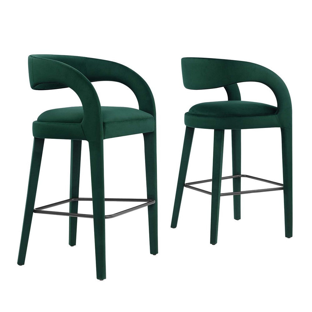 Modway EEI-6569-GRN-BLK Pinnacle Performance Velvet Bar Stool Set of Two, Green Black