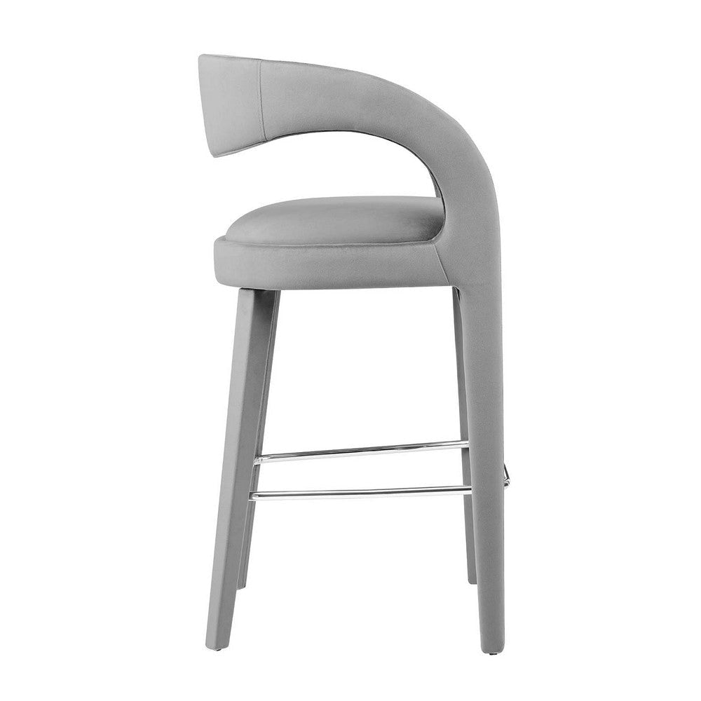 Modway EEI-6569-GRY-SLV Pinnacle Performance Velvet Bar Stool Set of Two Gray Silver MDY-EEI-6569-GRY-SLV