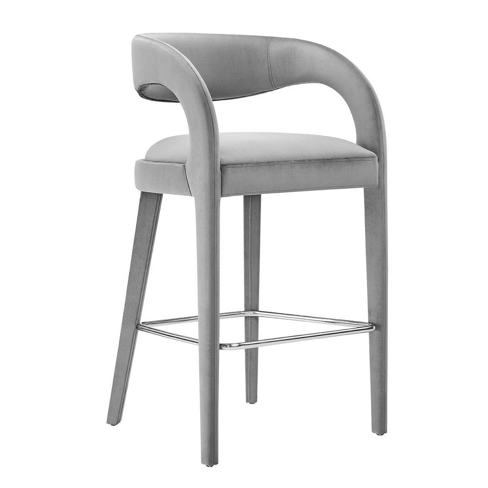 Modway EEI-6569-GRY-SLV Pinnacle Performance Velvet Bar Stool Set of Two Gray Silver MDY-EEI-6569-GRY-SLV