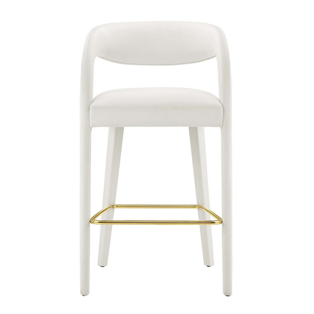 Modway EEI-6569-IVO-GLD Pinnacle Performance Velvet Bar Stool Set of Two Ivory Gold MDY-EEI-6569-IVO-GLD