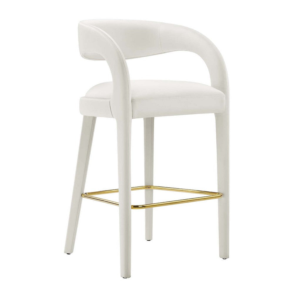 Modway EEI-6569-IVO-GLD Pinnacle Performance Velvet Bar Stool Set of Two Ivory Gold MDY-EEI-6569-IVO-GLD