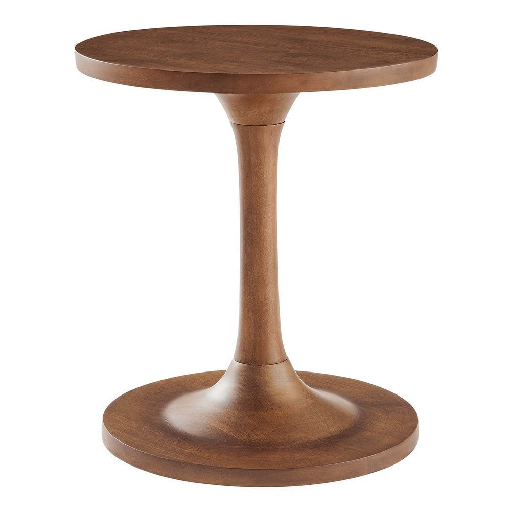 Modway Lina Round Mango Wood Side Sofa End Table for Living Room in Walnut