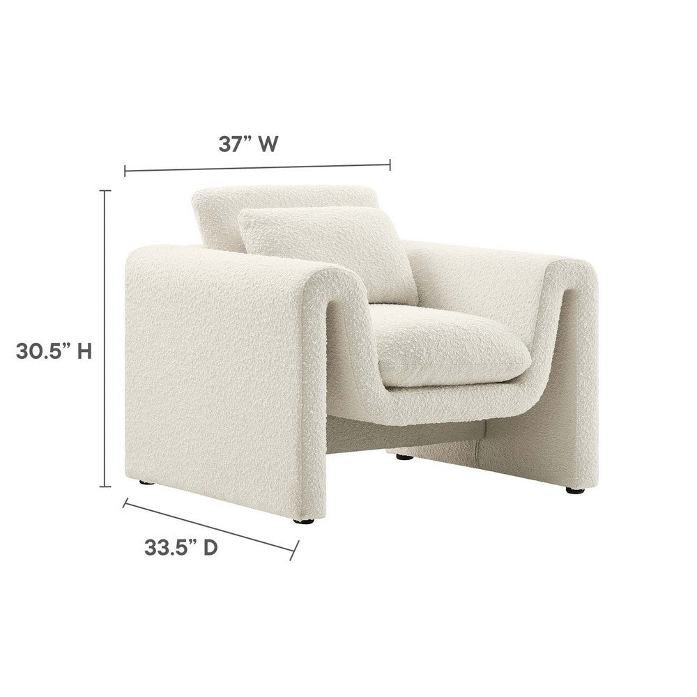 Modway Waverly Boucle Fabric Living Room Accent Armchair in Ivory-Unique Wavy Design MDY-EEI-6575-IVO