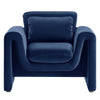 Modway Waverly Performance Velvet Living Room Accent Armchair in Midnight Blue-Unique Wavy Design Stain-Resistant Upholstery