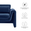 Modway Waverly Performance Velvet Living Room Accent Armchair in Midnight Blue-Unique Wavy Design Stain-Resistant Upholstery