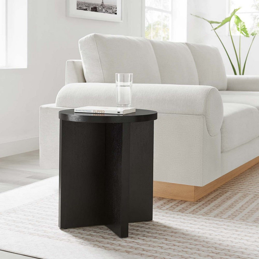 Modway Silas Round Wood Side Sofa End Table for Living Room in Black MDY-EEI-6579-BLK