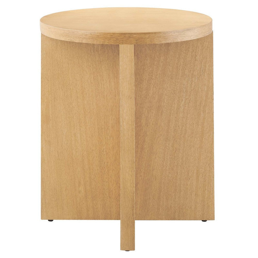 Modway Silas Round Wood Side Sofa End Table for Living Room in Natural MDY-EEI-6579-NAT