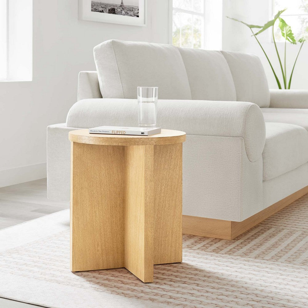 Modway Silas Round Wood Side Sofa End Table for Living Room in Natural MDY-EEI-6579-NAT