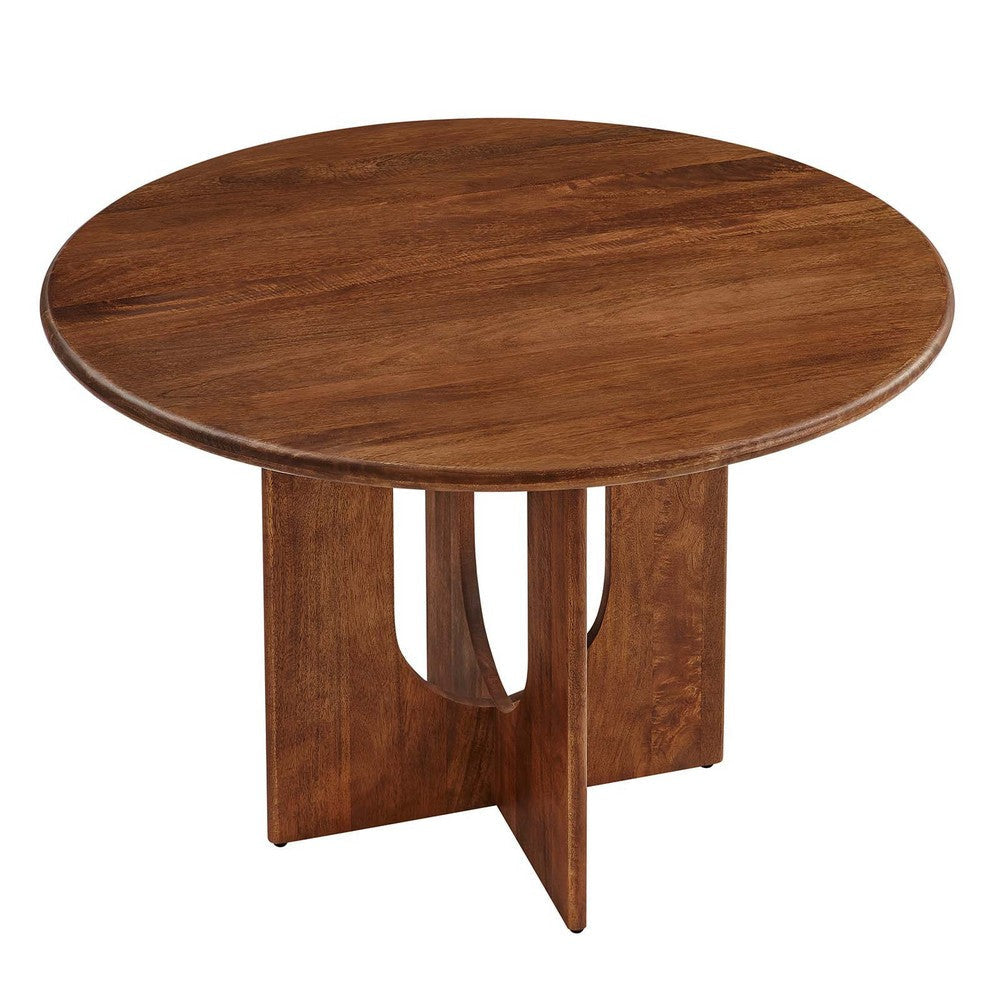 Modway Rivian 48 Inch Mango Wood Walnut-Modern Round Dining Intersecting Pedestal Base, Seats 4 to 6, Kitchen Breakfast Table