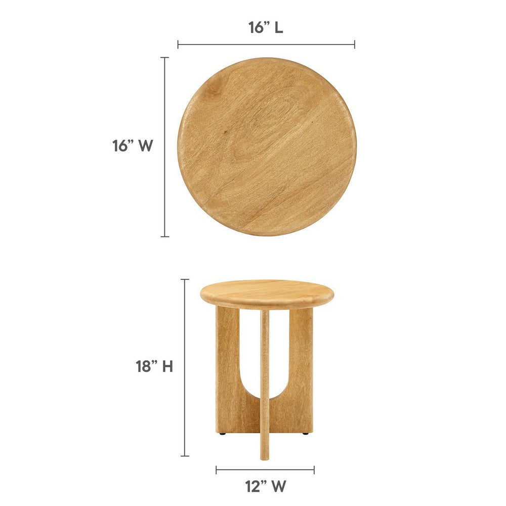 Modway Rivian Mango Wood Round Oak-Versatile End Living Room or Bedroom Ideal as a Small Accent Modern Side Elegant Bedside Table