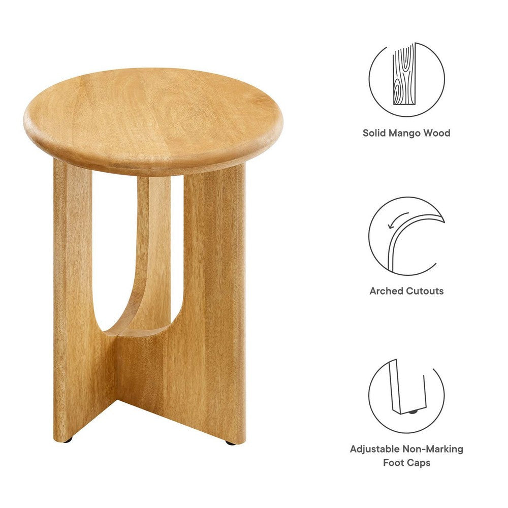 Modway Rivian Mango Wood Round Oak-Versatile End Living Room or Bedroom Ideal as a Small Accent Modern Side Elegant Bedside Table