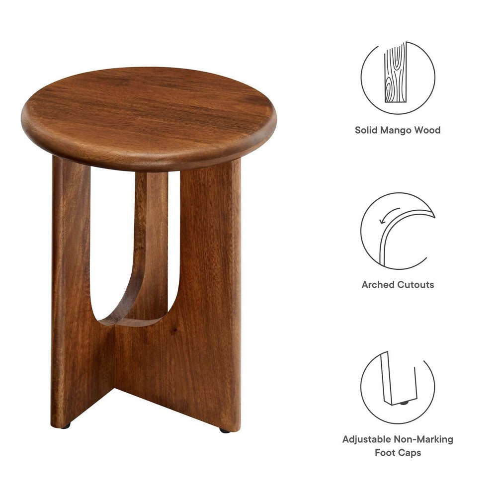 Modway Rivian Mango Wood Round Walnut-Versatile End Living Room or Bedroom Ideal as a Small Accent Modern Side Elegant Bedside Table