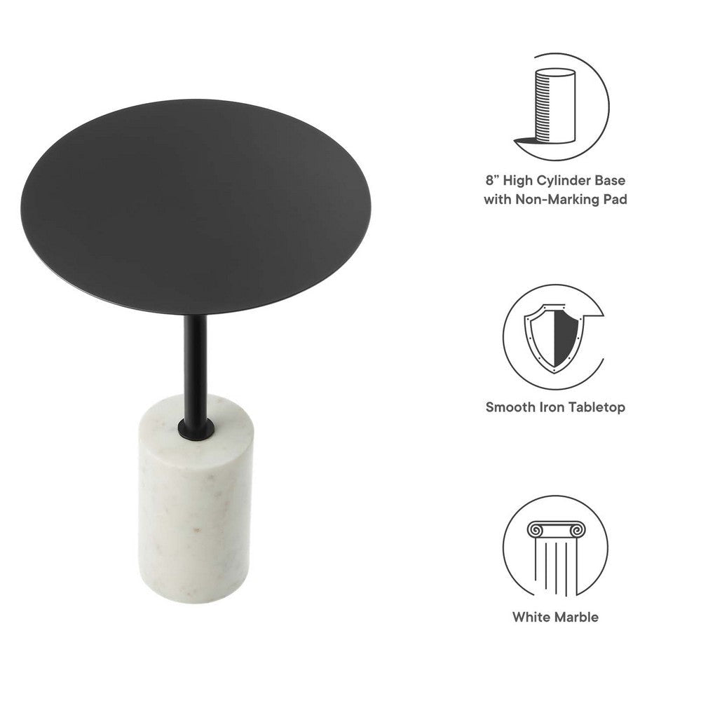 Modway EEI-6605-WHI-BLK Lyric Black Round Side Sofa End Table White Marble Base MDY-EEI-6605-WHI-BLK