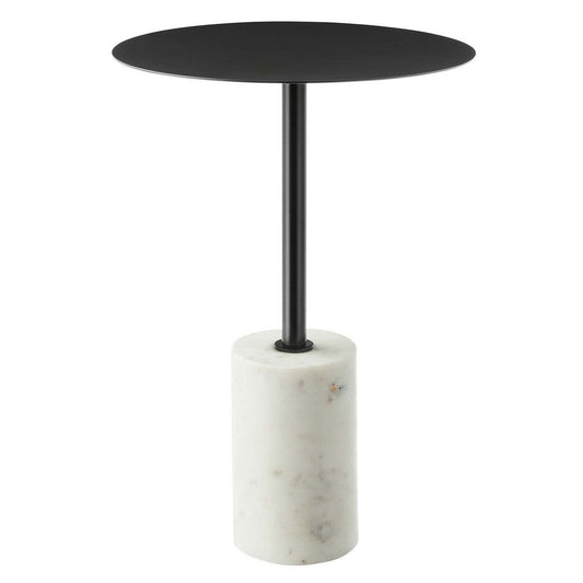 Modway EEI-6605-WHI-BLK Lyric Black Round Side Sofa End Table White Marble Base