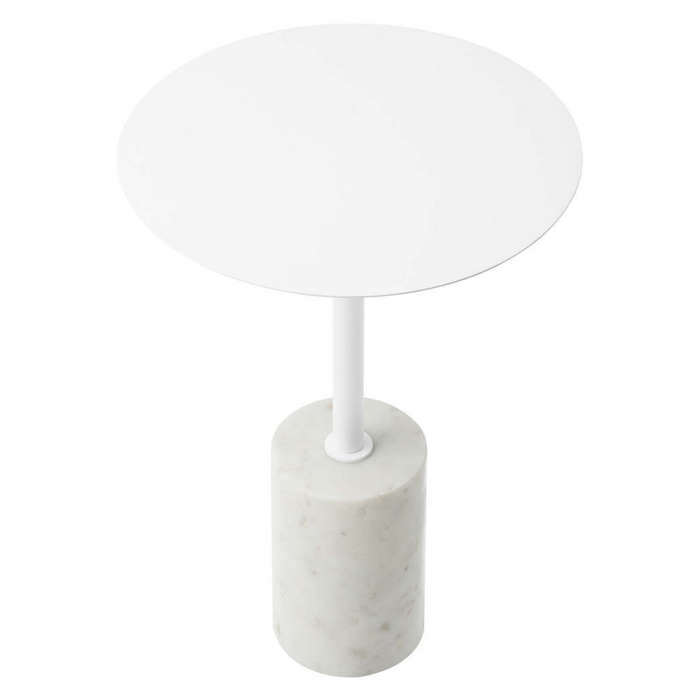 Modway EEI-6605-WHI-WHI Lyric Round Side Sofa End Table White Marble Base MDY-EEI-6605-WHI-WHI