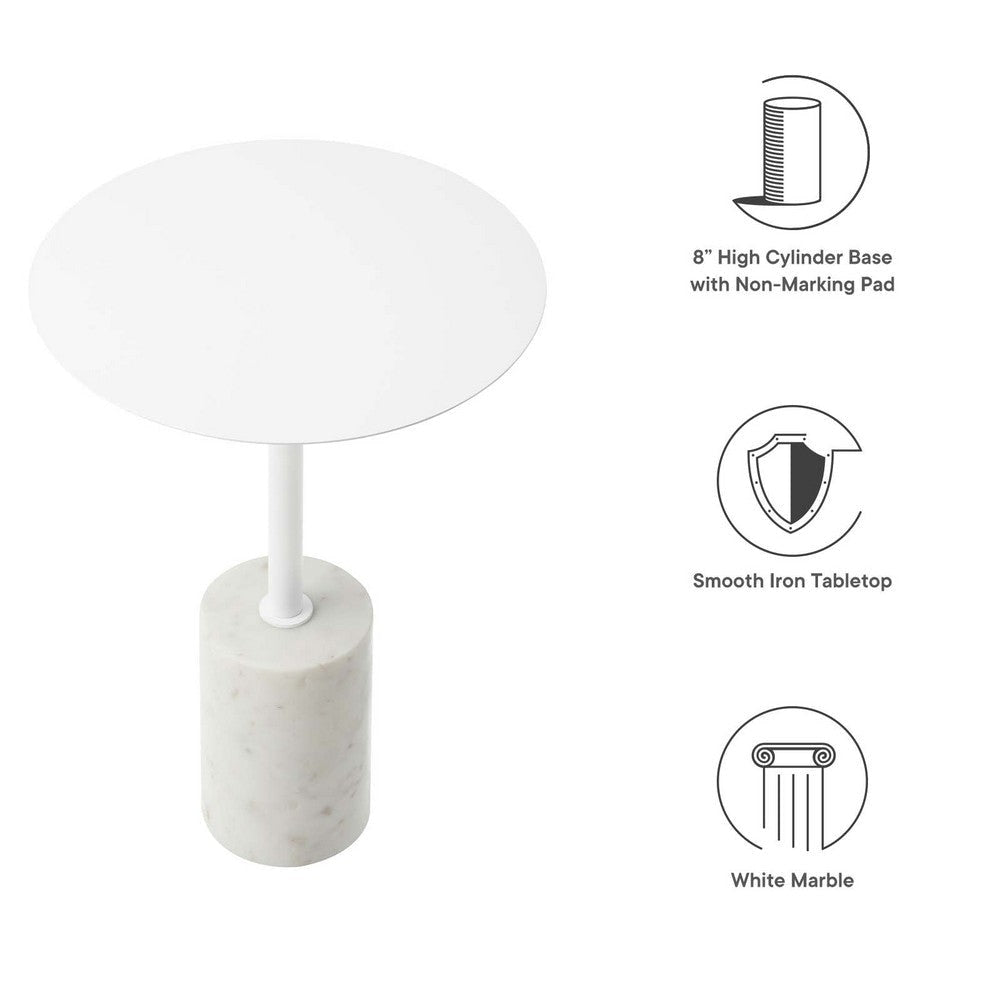 Modway EEI-6605-WHI-WHI Lyric Round Side Sofa End Table White Marble Base MDY-EEI-6605-WHI-WHI