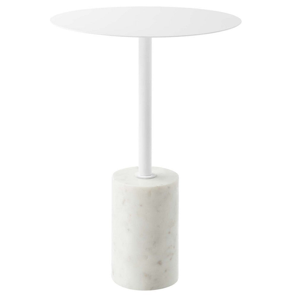 Modway EEI-6605-WHI-WHI Lyric Round Side Sofa End Table White Marble Base