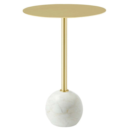 Modway EEI-6606-WHI-BRA Aliza White Marble Round Side Living Room End Table in Brass with White Marble Base