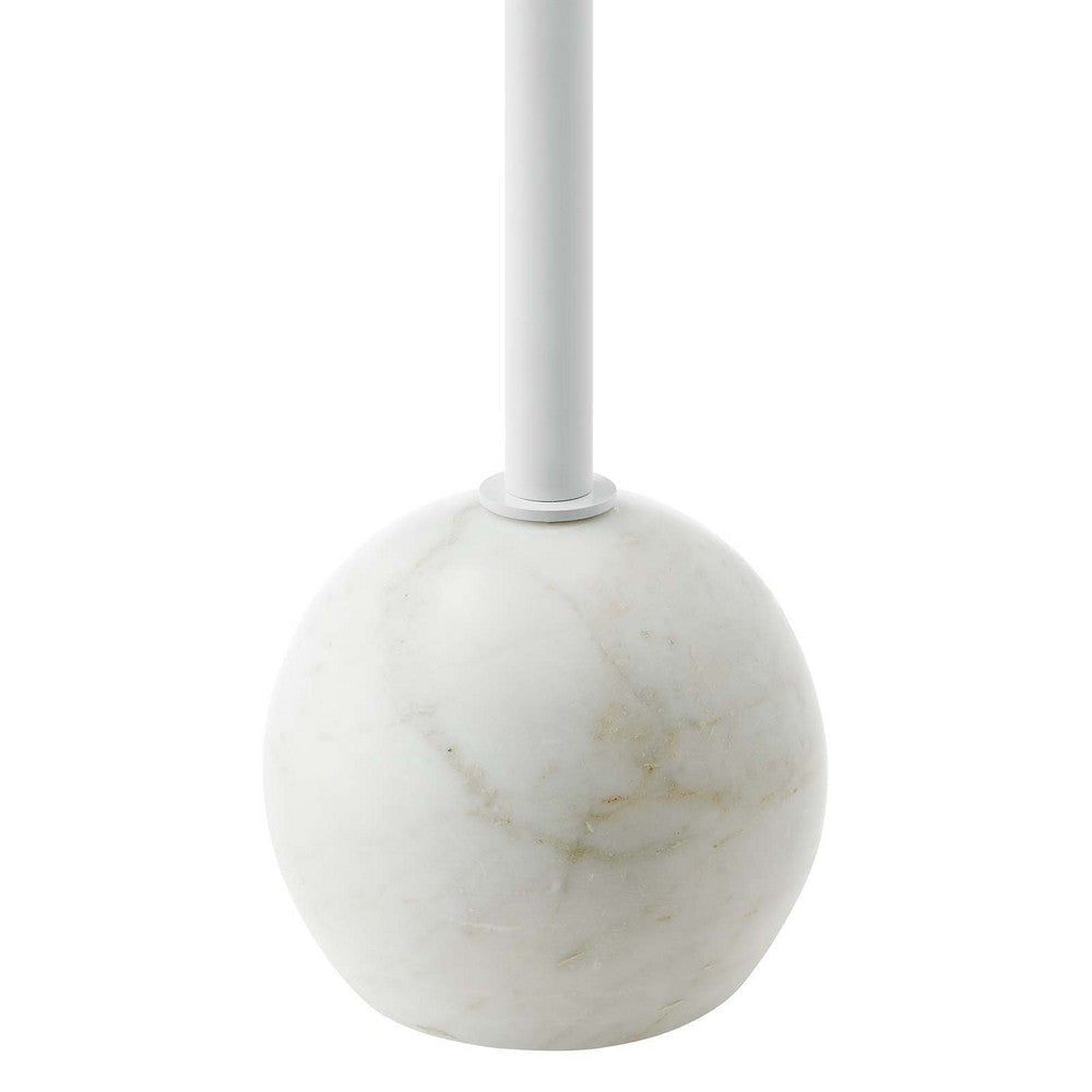 Modway EEI-6606-WHI-WHI Aliza Acacia Wood White Round Side Living Room End Table Marble Base MDY-EEI-6606-WHI-WHI