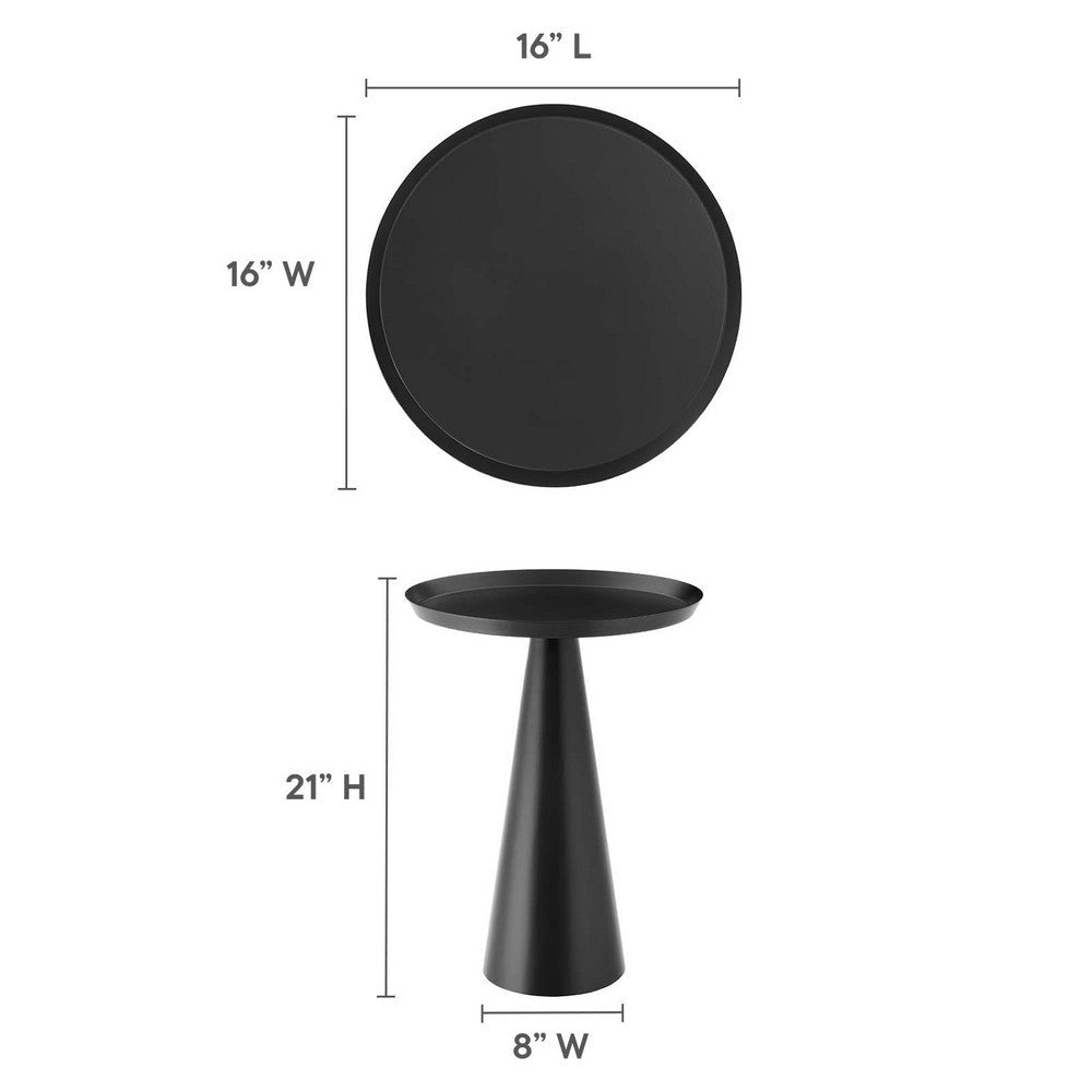 Modway EEI-6608-BLK Maren Black Round Side Sofa End Table for Living Room Tapered Metal Pedestal Base MDY-EEI-6608-BLK