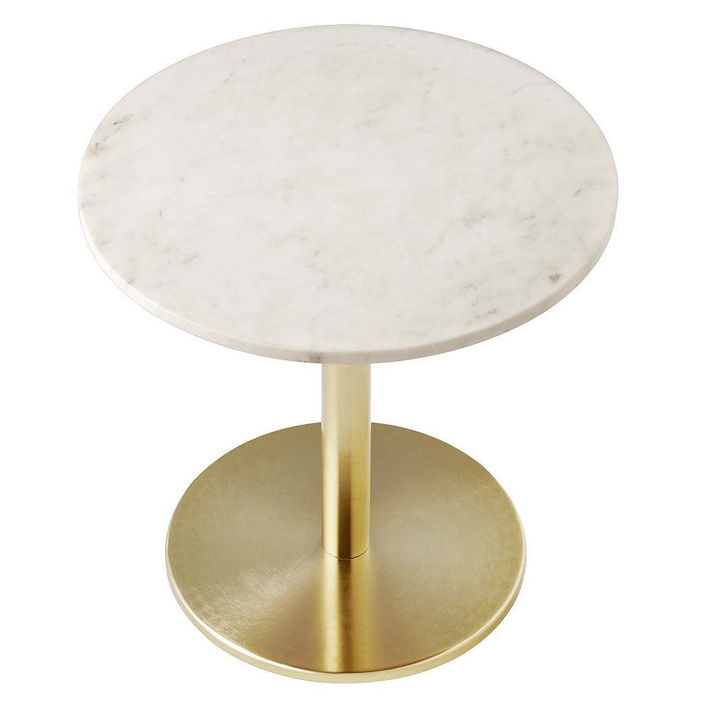 Modway EEI-6609-BRA-WHI Viva Brass Round White Marble Side Living Room End Table Metal Pedestal Base MDY-EEI-6609-BRA-WHI