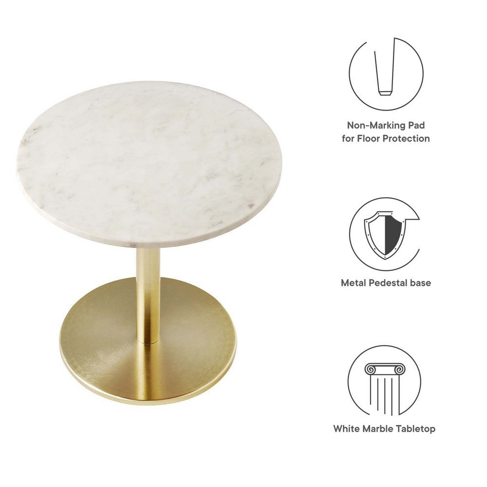 Modway EEI-6609-BRA-WHI Viva Brass Round White Marble Side Living Room End Table Metal Pedestal Base MDY-EEI-6609-BRA-WHI