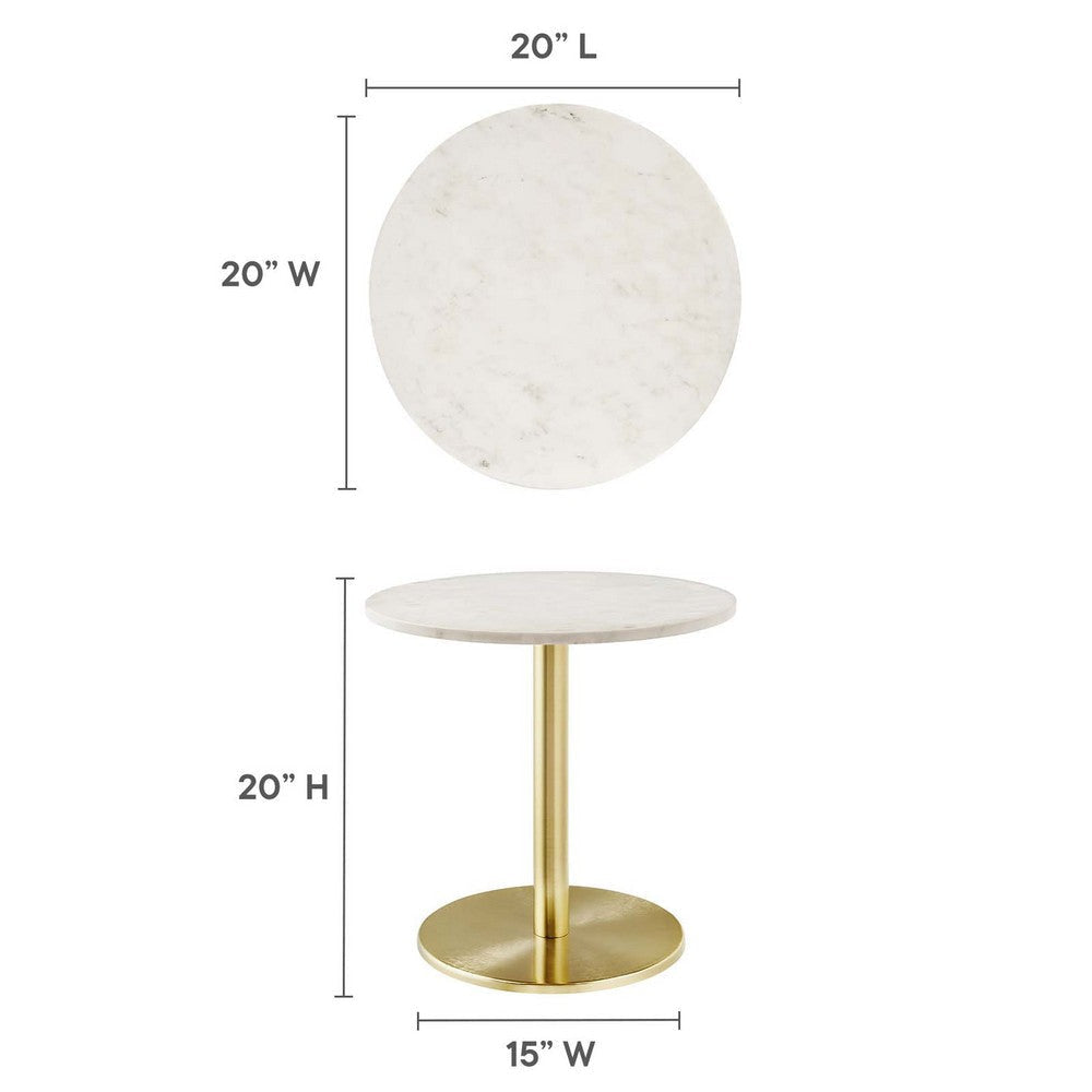 Modway EEI-6609-BRA-WHI Viva Brass Round White Marble Side Living Room End Table Metal Pedestal Base MDY-EEI-6609-BRA-WHI