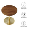 Modway EEI-6610-BRA-LOC Viva Brass Light Oak Round Acacia Wood Side Living Room End Table Metal Pedestal Base MDY-EEI-6610-BRA-LOC