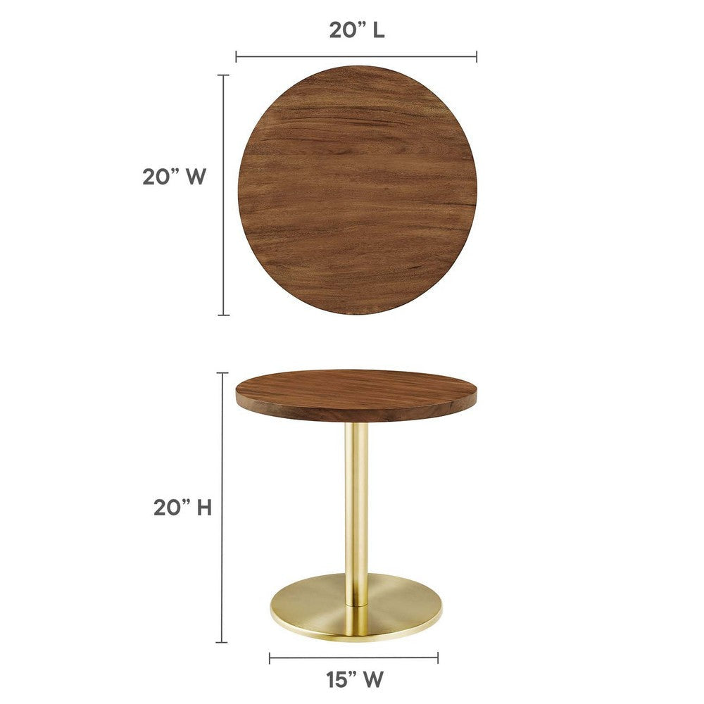 Modway EEI-6610-BRA-LOC Viva Brass Light Oak Round Acacia Wood Side Living Room End Table Metal Pedestal Base MDY-EEI-6610-BRA-LOC