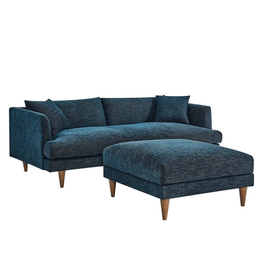 Modway EEI-6614-HEA Zoya Down Filled Overstuffed Sofa and Ottoman Set, Heathered Weave Azure