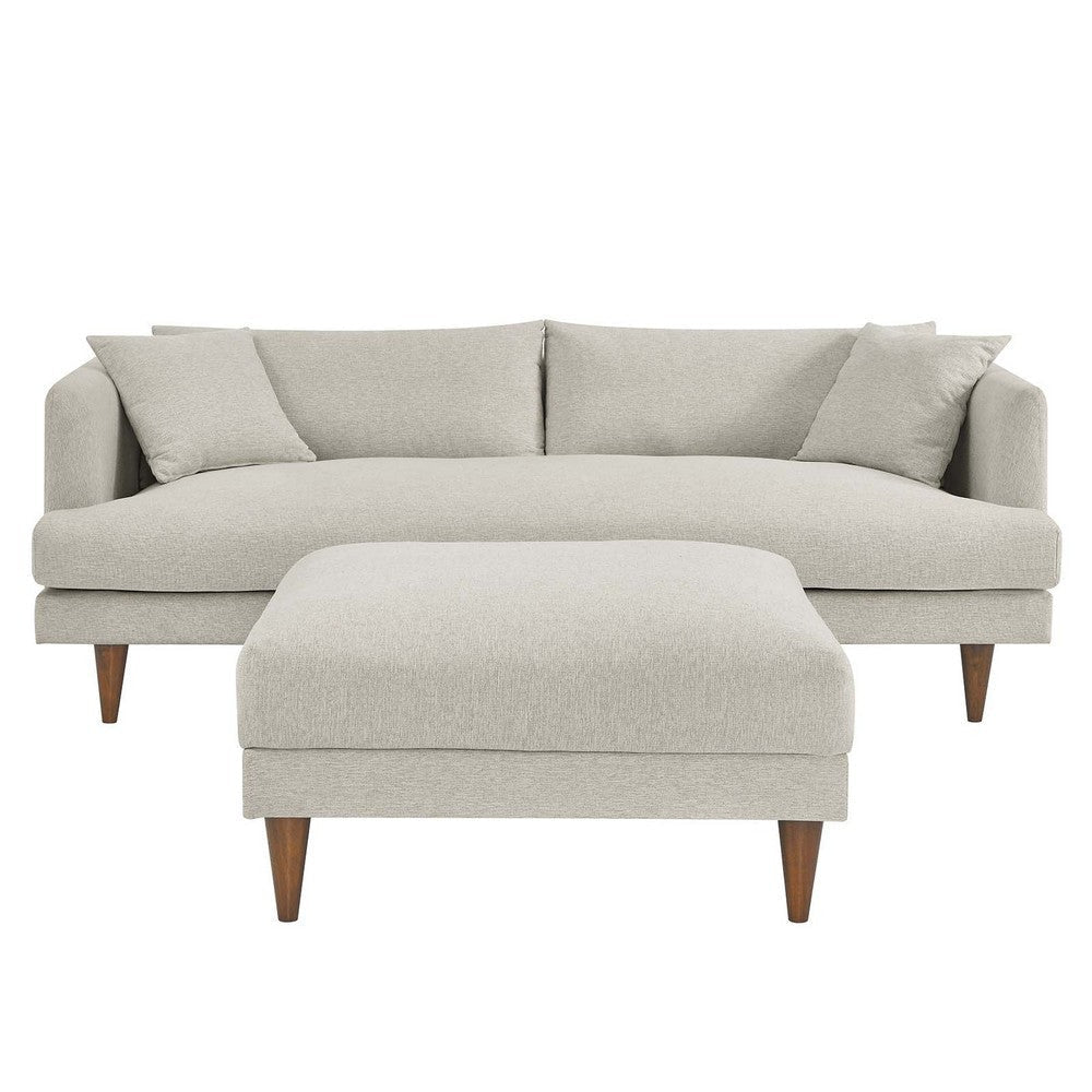 Modway EEI-6614-HEI Zoya Down Filled Overstuffed Sofa and Ottoman Set Heathered Weave Ivory MDY-EEI-6614-HEI