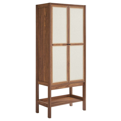 Modway Capri Mid-Century Modern Tall Standing Storage Cabinet in Walnut, Freestanding Cabinet with Doors for Living Room, Dining Room, Craft Area, Entryway and Hallway