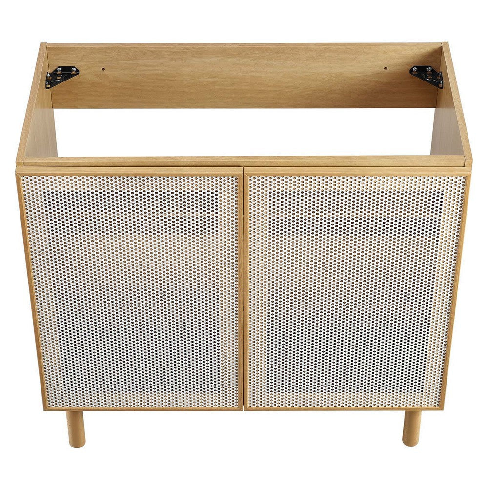 Modway Calla 36 Inch Cabinet in Oak Vanity with Storage and Perforated Metal Doors Modern Freestanding Bathroom Furniture-Sink Basin